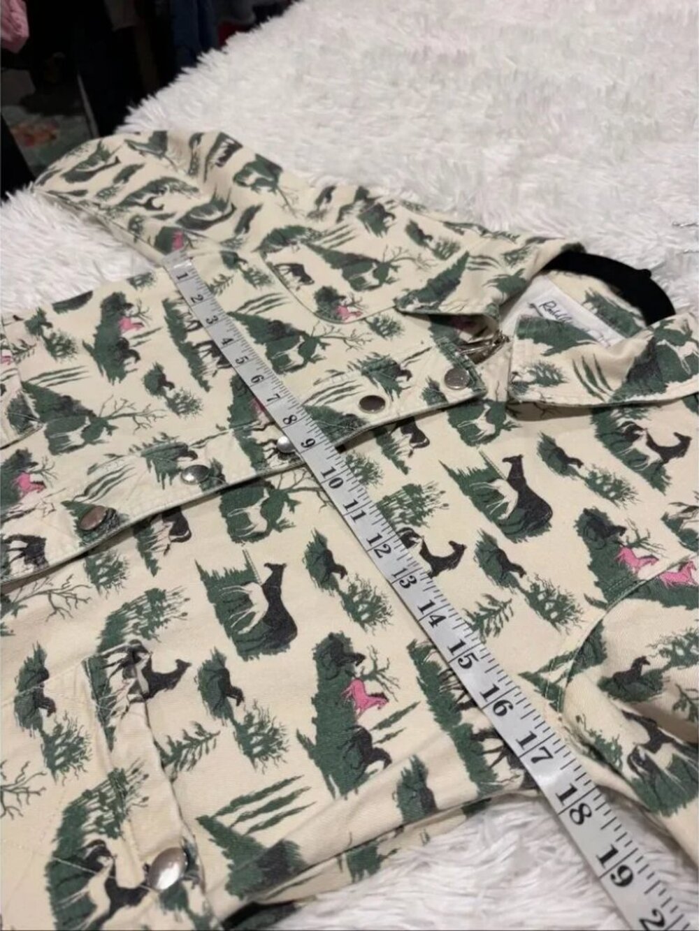 Rachel Antonoff Lizzie denim barn jean jacket in horse girl print cream green S - Picture 14 of 14
